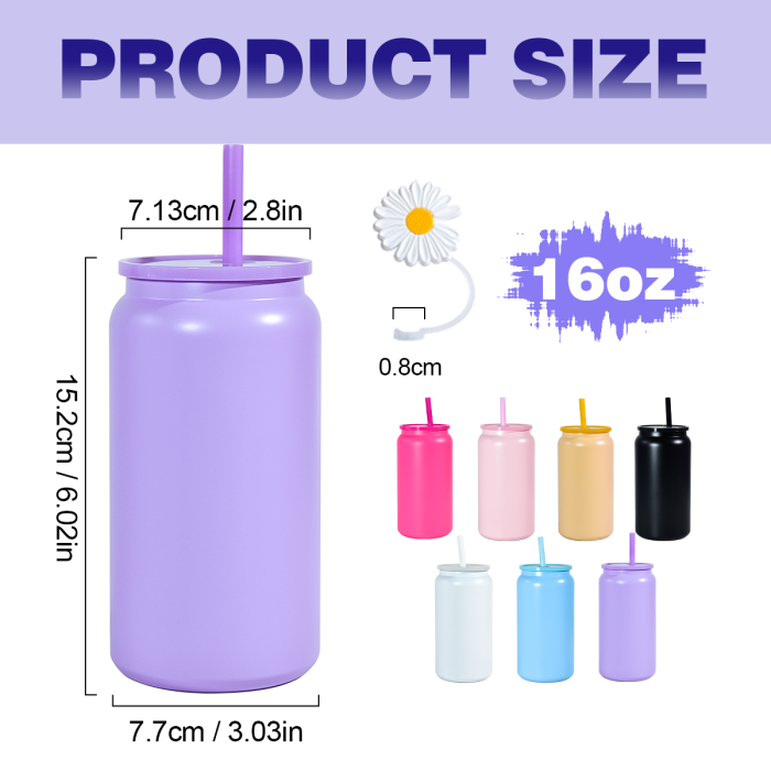 AGH US New Collection Stocked Exclusive 16oz sublimation matte color mixed stainless steel 16oz can mason jar 16pcs for UV sticker sublimation Gift DIY decor