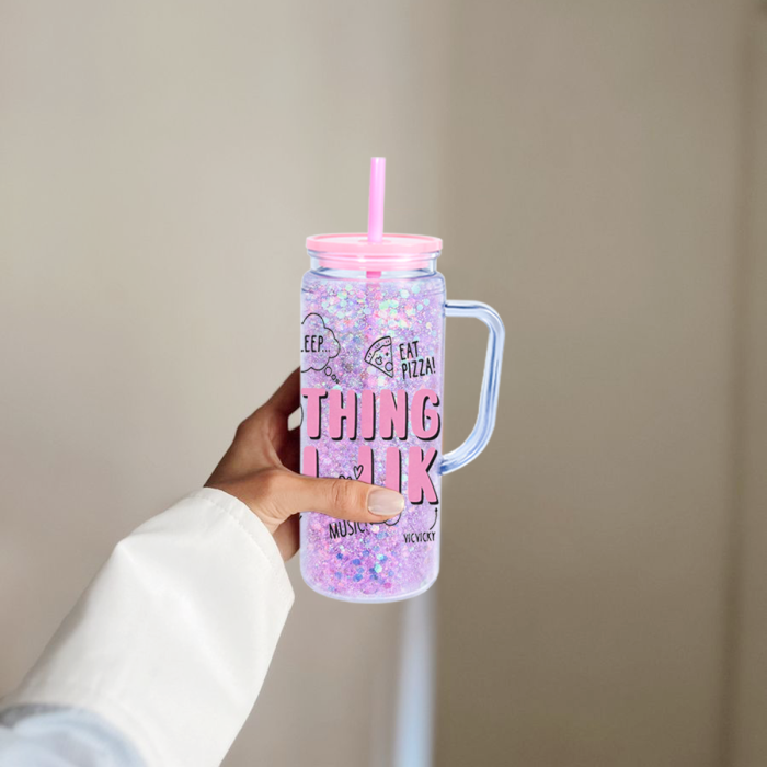 AGH US STOCKED New Collection 12pcs 20 oz Snow Globe Handle Tumbler Mixed Color Double Wall Plastic Handle Cups with Straw Topper for DIY Glitter Gift Water Bottle