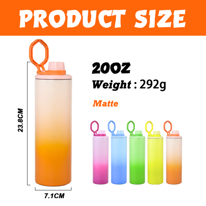 2026 New Collection 10pcs/ctn 20oz Ombre sublimation matte No pit straight tumbler with exclusive coloring sports handle lids for sublimation UV printing