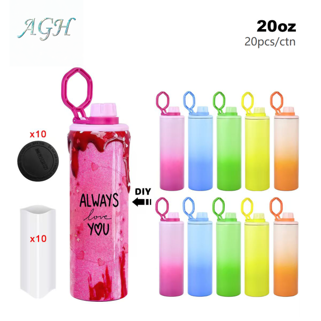 2026 New Collection 10pcs/ctn 20oz Ombre sublimation matte No pit straight tumbler with exclusive coloring sports handle lids for sublimation UV printing