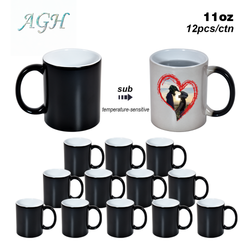 AGH US 11 OZ Ceramic Sublimation blank Hot water color changing coffee mug 12pcs/carton for custom DIY Christmas Valentine's decor