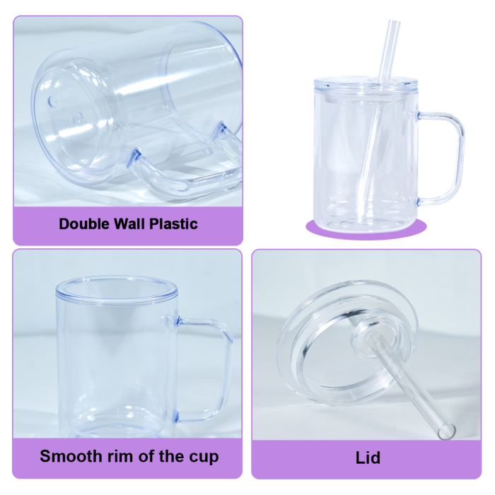 AGH US New Collection 17 OZ Plastic double-wall Snow globe handle coffee mug for glitter diy 12pcs/ctn