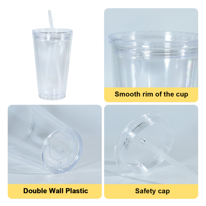 AGH US New Collection 16 OZ Acrylic Snow Globe Tumblers Double walled Plastic Cups with straws 12pcs/ctn for UVDTF Printing