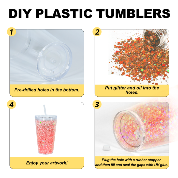 AGH US New Collection 16 OZ Acrylic Snow Globe Tumblers Double walled Plastic Cups with straws 12pcs/ctn for UVDTF Printing