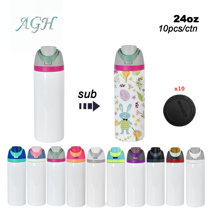 AGH New Collection 24 OZ Sublimation straight sports tumbler mixed color handle lids 10pcs