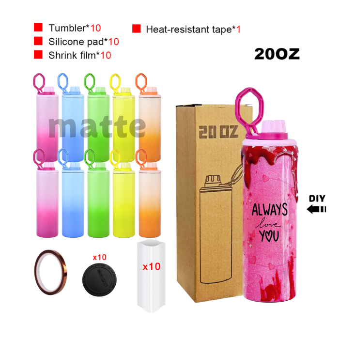 2026 New Collection 10pcs/ctn 20oz Ombre sublimation matte No pit straight tumbler with exclusive coloring sports handle lids for sublimation UV printing