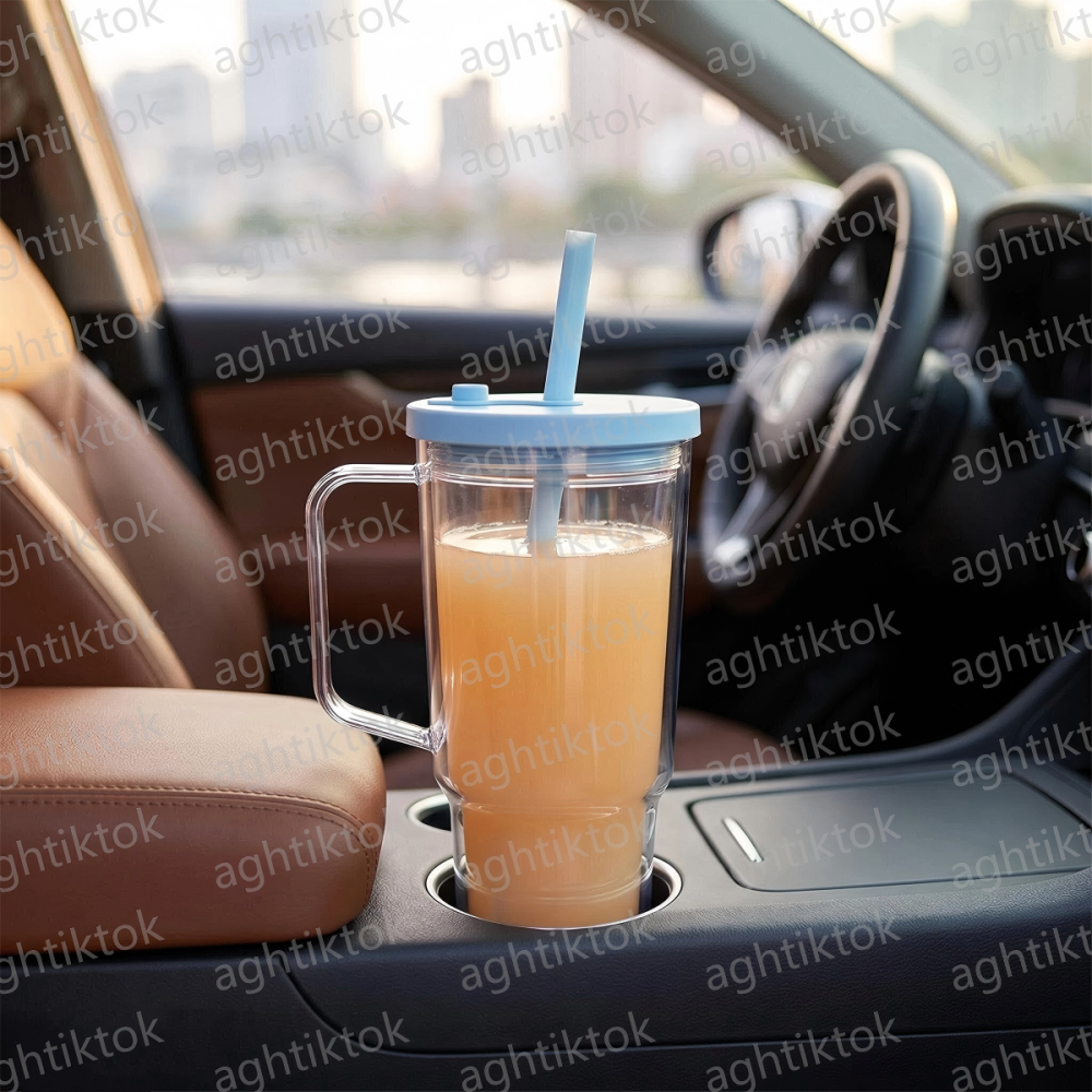 AGH US Warehouse New Collection 30 OZ Leak-Proof Double Wall Snow Globe Handle Car Mug Tumbler With Colored Lids Bubble tea straws, With Pre Drilled Hole And Plugs