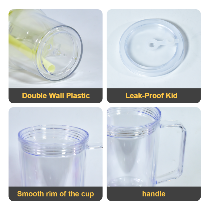 AGH US Warehouse New Collection 30 OZ Leak-Proof Double Wall Snow Globe Handle Car Mug Tumbler With Colored Lids Bubble tea straws, With Pre Drilled Hole And Plugs
