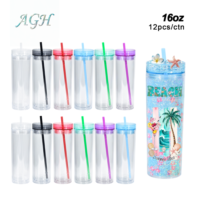 AGH 16oz snow globe straight  double wall tumbler mixed color 12pcs
