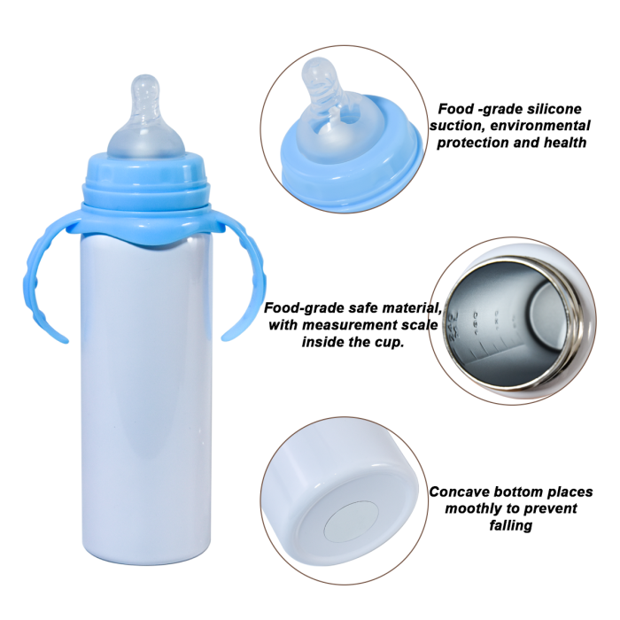 US Warehouse stocked 8pcs/16pcs 8oz/240ml Sublimation Baby Bottle with Handle and Silicone Sipper Spouts Mixed Colors blue and pink handle for gift diy