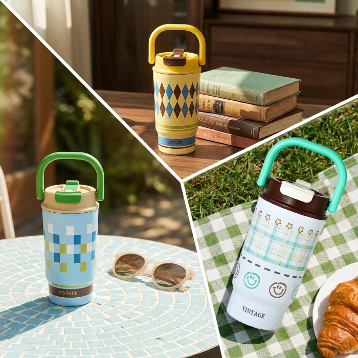 480ml 2-pack Gift packing 480ml Stainless Steel Water Bottle Portable Handheld Insulated Travel Coffee Mug Leakproof Thermal Cup for Outdoor Sports