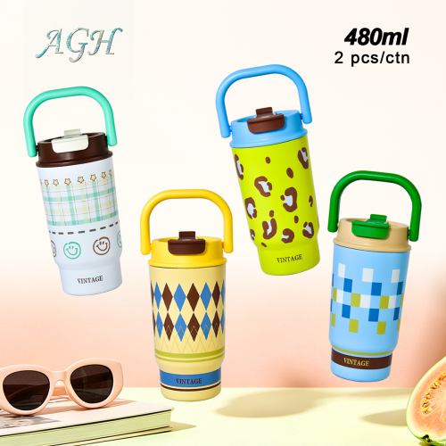 480ml 2-pack Gift packing 480ml Stainless Steel Water Bottle Portable Handheld Insulated Travel Coffee Mug Leakproof Thermal Cup for Outdoor Sports