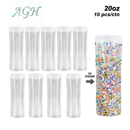 AGH 10pcs 20 OZ Snow Globe double wall plastic tumbler With Pre Drilled Hole And Plugs and flip straw lids for glitter DIY,  Reusable Drinkware Portable Cup