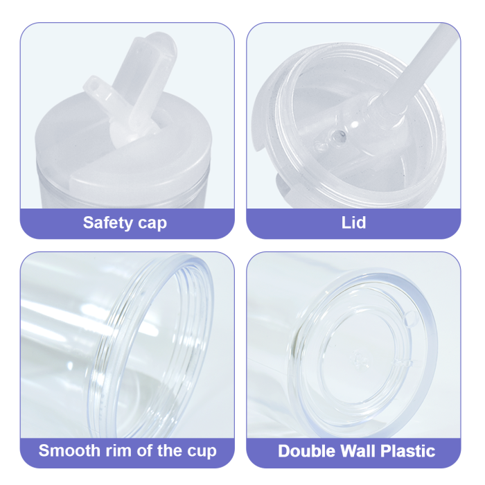 AGH 10pcs 20 OZ Snow Globe double wall plastic tumbler With Pre Drilled Hole And Plugs and flip straw lids for glitter DIY,  Reusable Drinkware Portable Cup
