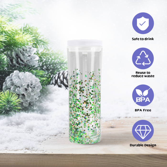 AGH 10pcs 20 OZ Snow Globe double wall plastic tumbler With Pre Drilled Hole And Plugs and flip straw lids for glitter DIY,  Reusable Drinkware Portable Cup