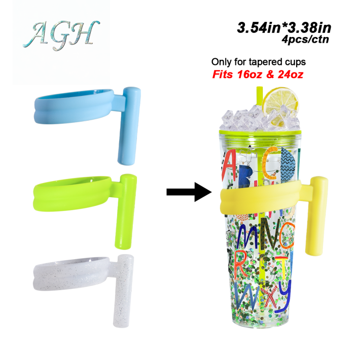AGH 4PCS Replacement Cup Handles Fit 16oz & 24oz Double Wall Plastic Snow Globe Tumbler, Cute 4 Mixed Color Individual Mug Handles Only, Protect Cup Surface Clean, Easy to Grab