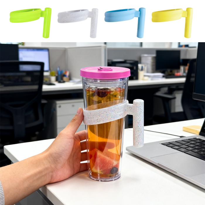 AGH 4PCS Replacement Cup Handles Fit 16oz & 24oz Double Wall Plastic Snow Globe Tumbler, Cute 4 Mixed Color Individual Mug Handles Only, Protect Cup Surface Clean, Easy to Grab