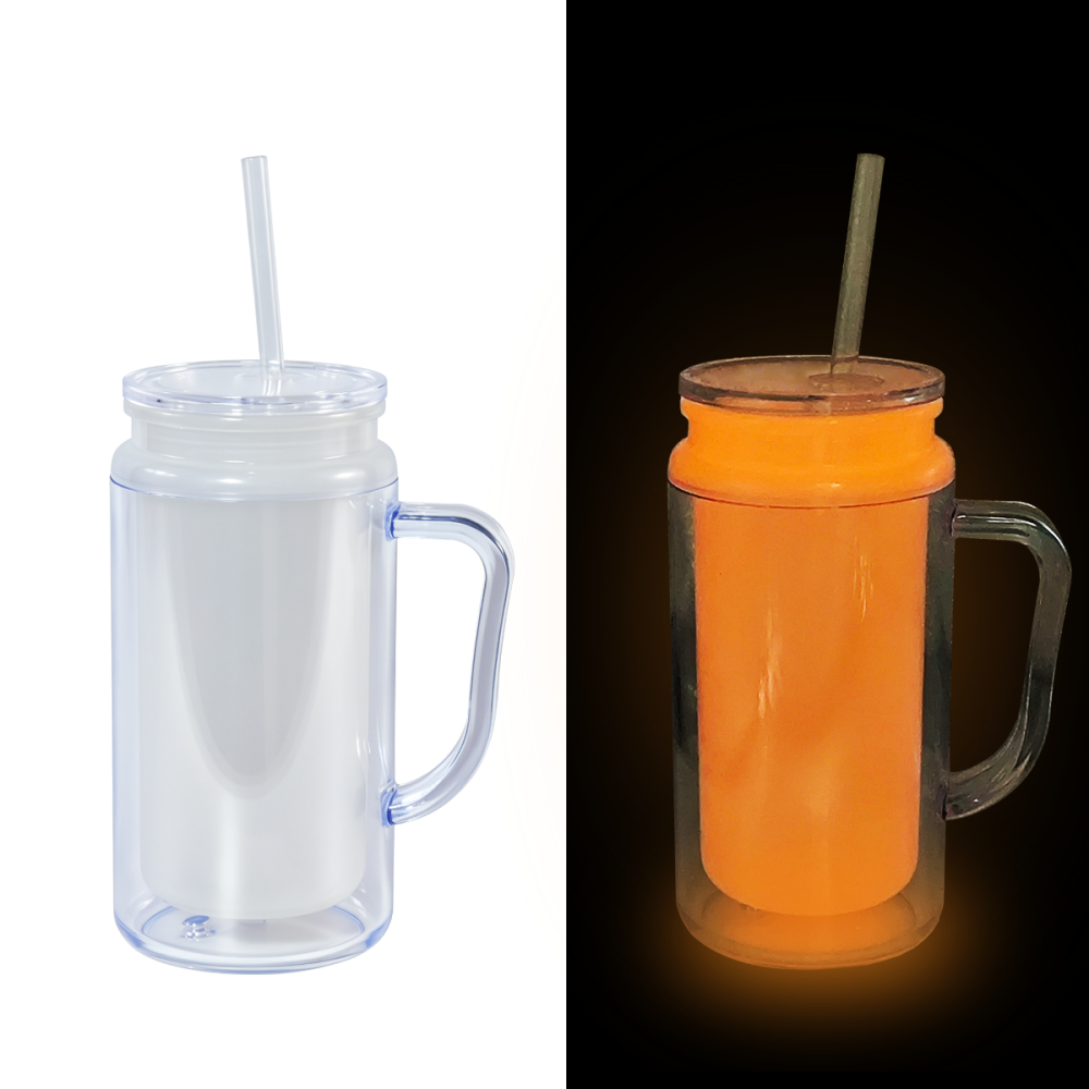 AGH US 8pcs/ctn 16oz Glowing to red&yellow plastic double wall snow globe handle mug, with Pre Drilled Hole Plug 