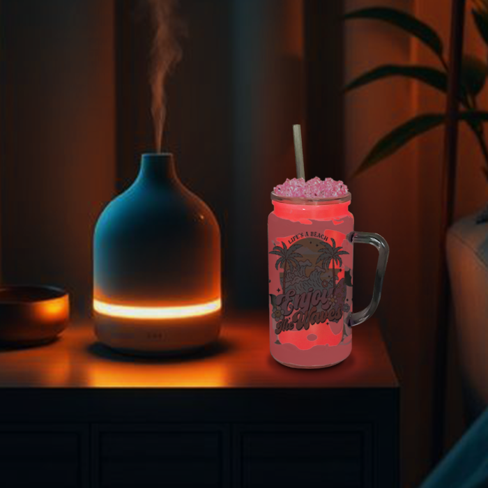 AGH US 8pcs/ctn 16oz Glowing to red&yellow plastic double wall snow globe handle mug, with Pre Drilled Hole Plug 