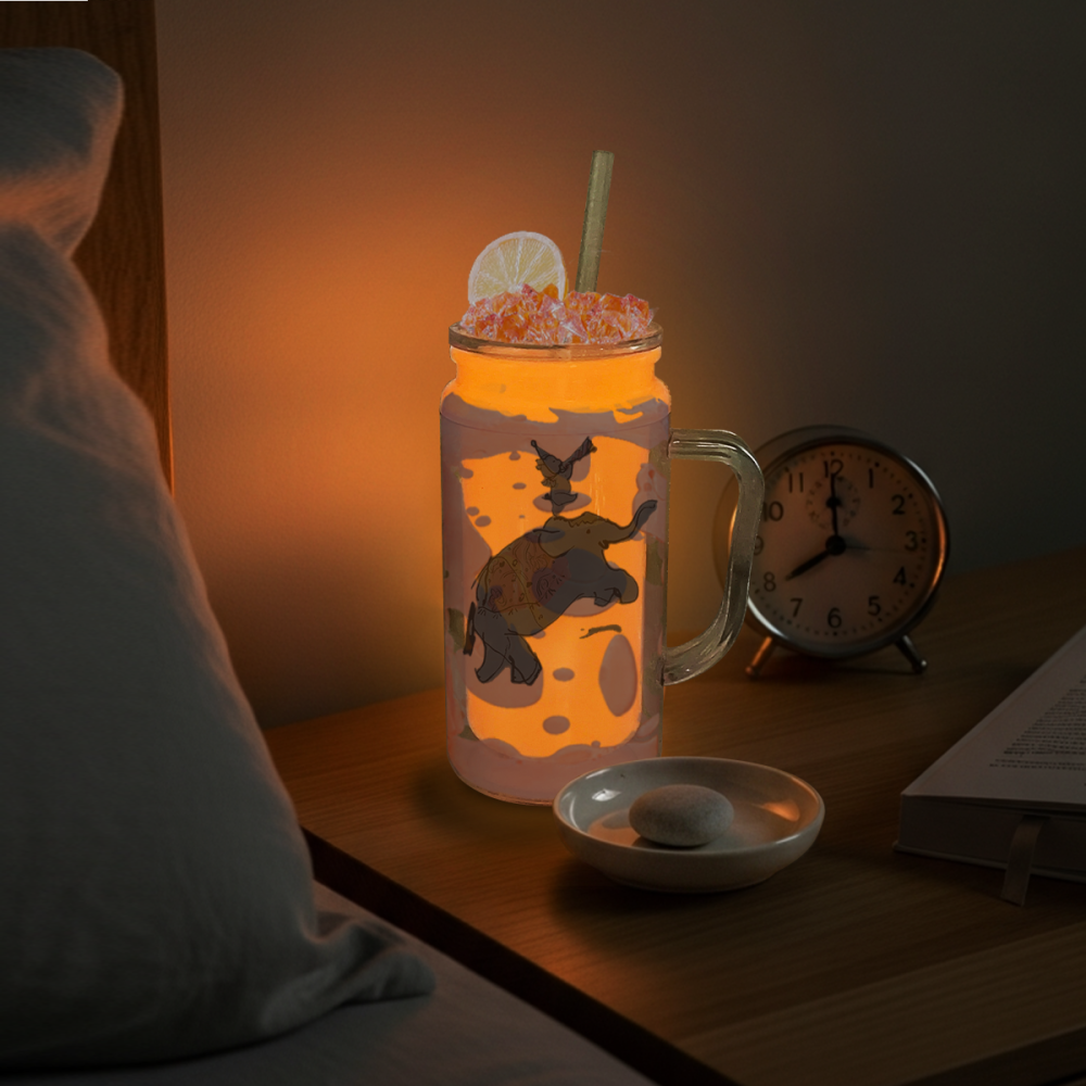 AGH US 8pcs/ctn 16oz Glowing to red&yellow plastic double wall snow globe handle mug, with Pre Drilled Hole Plug 