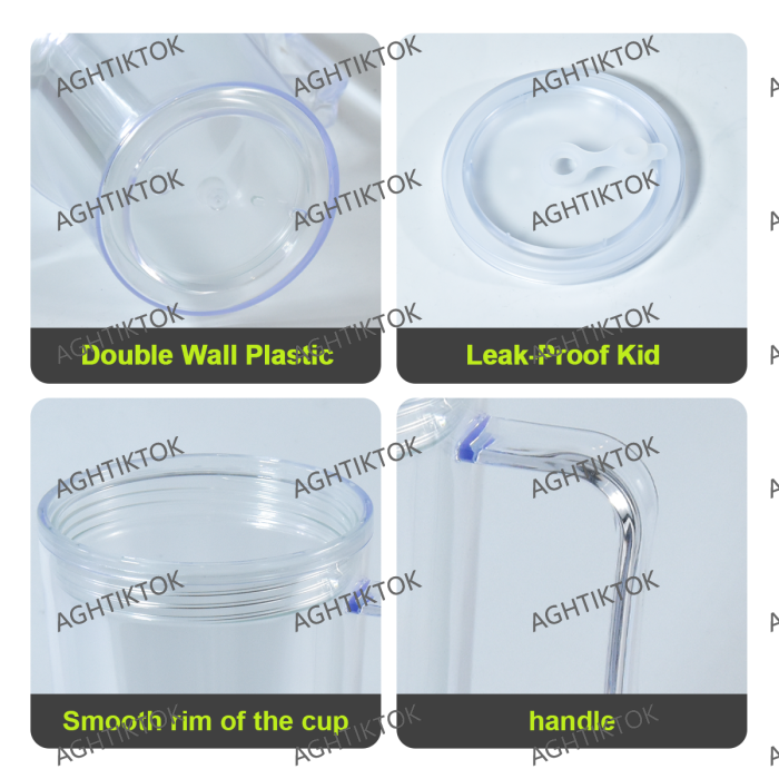 AGH US 8pcs/ctn 30oz Glowing to Green plastic double wall snow globe handle mug, with Pre Drilled Hole Plug