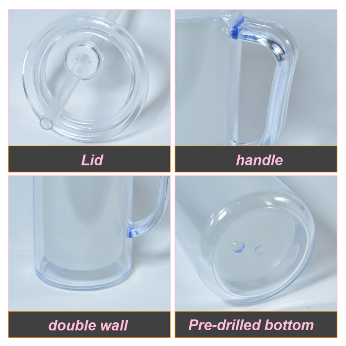 AGH US 8pcs/ctn 16oz Glowing to red&yellow plastic double wall snow globe handle mug, with Pre Drilled Hole Plug 