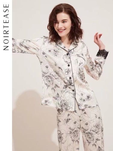 【NoirTease】Spring and autumn thin women's pajamas and pants two-piece set