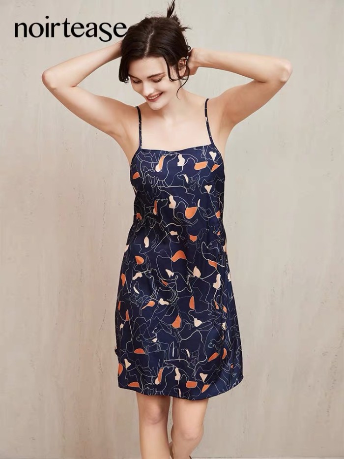 【NoirTease】Summer sexy silk printed nightgown