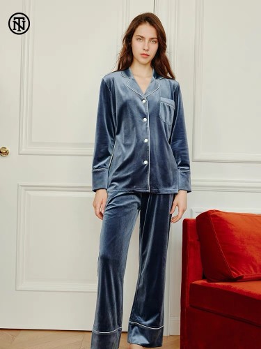 【NoirTease】Spring and autumn velvet women's pajamas and pants two-piece set