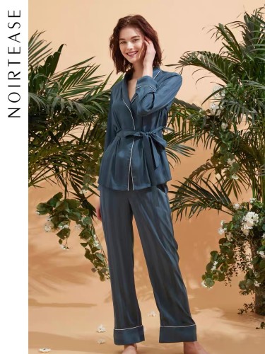 【NoirTease】Spring and autumn striped women's pajamas and pants two-piece set