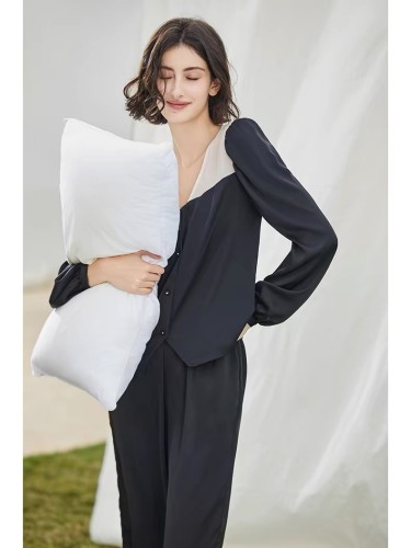 【NoirTease】Spring and autumn thin silk pajamas and pants two-piece set
