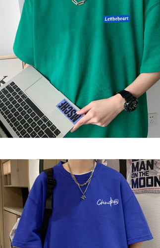 Men's short-sleeved t-shirt trendy brand loose pure cotton 2023 new Hong Kong style summer tops heavyweight T-shirt