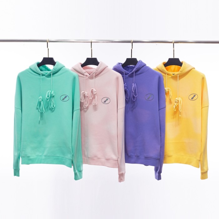Barrage letter tie-dye sô cô la welldone màu kẹo lỏng lẻo áo hoodie lệch vai có mũ trùm đầu cho nam và nữ
