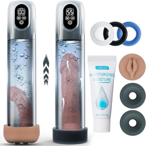 Máy bơm dương vật bằng điện, máy thủ dâm nam tự động có túi âm đạo mini và 3 vòng dương vật,Đồ chơi tình dục người lớn giúp tăng kích thước dương vật cho nam giới, bộ mở rộng nước không khí với 4 áp lực luyện tập và 5 chế độ hút
