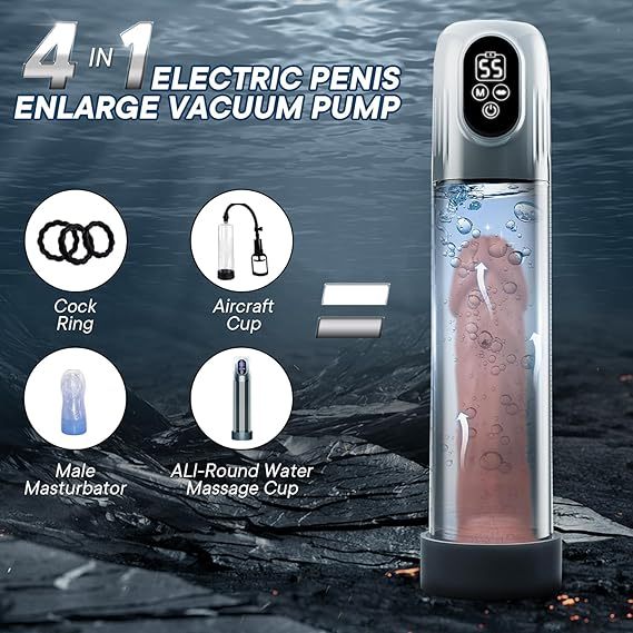 Máy bơm dương vật bằng điện, máy thủ dâm nam tự động có túi âm đạo mini và 3 vòng dương vật,Đồ chơi tình dục người lớn giúp tăng kích thước dương vật cho nam giới, bộ mở rộng nước không khí với 4 áp lực luyện tập và 5 chế độ hút