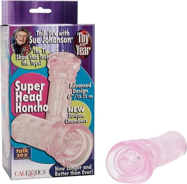 CalExotics Award Winning Sue Johanson’s Super Head HonchoMale Masturbator - Male Silicone Masturbation Sleeve - 6.5 Inch Adult Male Sex Toy - Pink