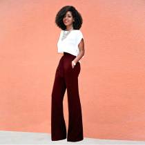 Womens Black Pants With Bow Wide Leg