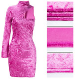 Solid Sexy One Sleeve Bodycon Mini Dress