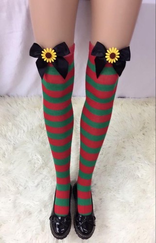 Ladies Nylon Christmas Halloween Schoolgirl Striped Tights Stocking