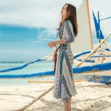 Chiffon Printed Long Sleeve Beach Dress 384941