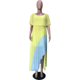 Yellow Casual Chiffon Splicing Lined Maxi Dress