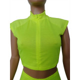 Sleeveless Solid Color Two Piece Sets