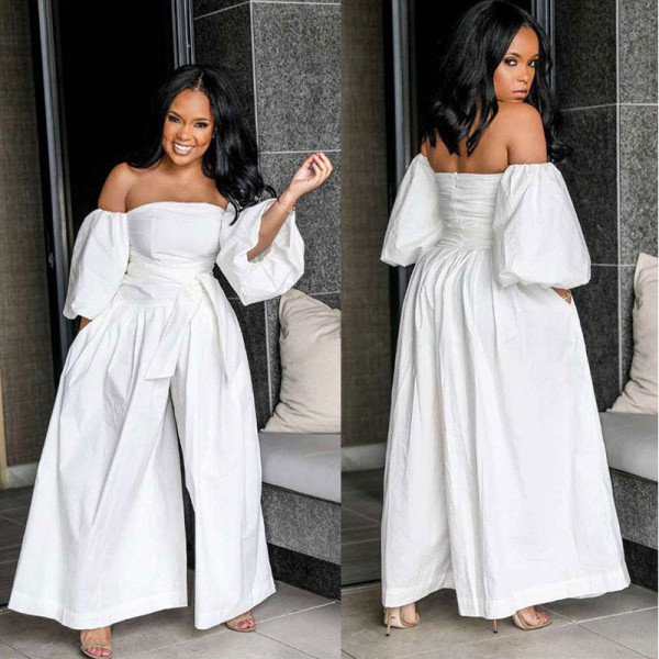 Strapless Lantern Sleeve Wide Jumpsuit
