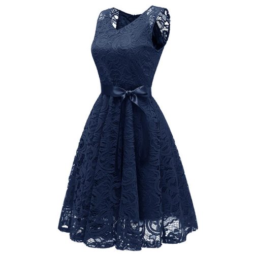 V-Neck Lace Sleeveless A-Line Evening Dress