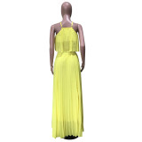Casual Pleated Straps Crop Top and Skirts Set