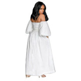 Off Shoulder Lantern Sleeve Wide Maxi Dress