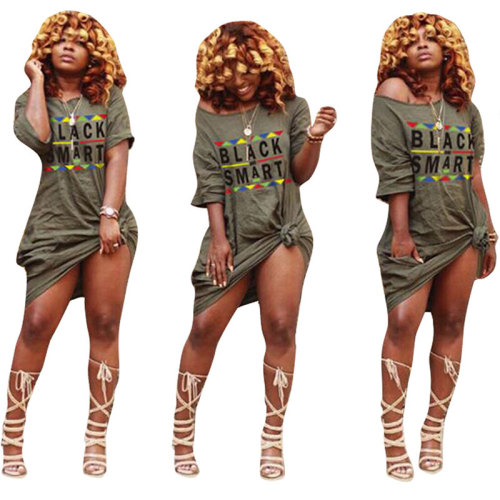 Short Sleeve Round Neck Loose Print Midi Dress