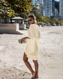 Hollow Out Knit Flared Sleeve Beach Blouse