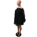 Boogie Nights Off Shoulder Dress - Black