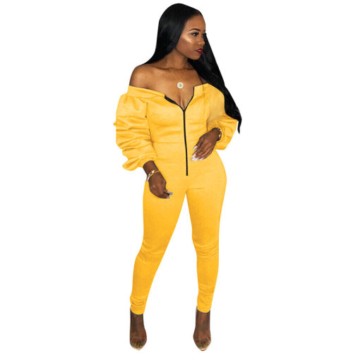 Slash Neck Thickened Space Sleeve Jumpsuit
